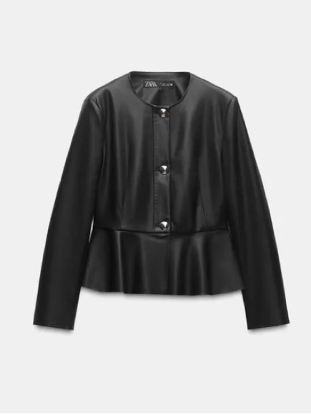 Zara Black Faux Leather Peplum-Style Jacket